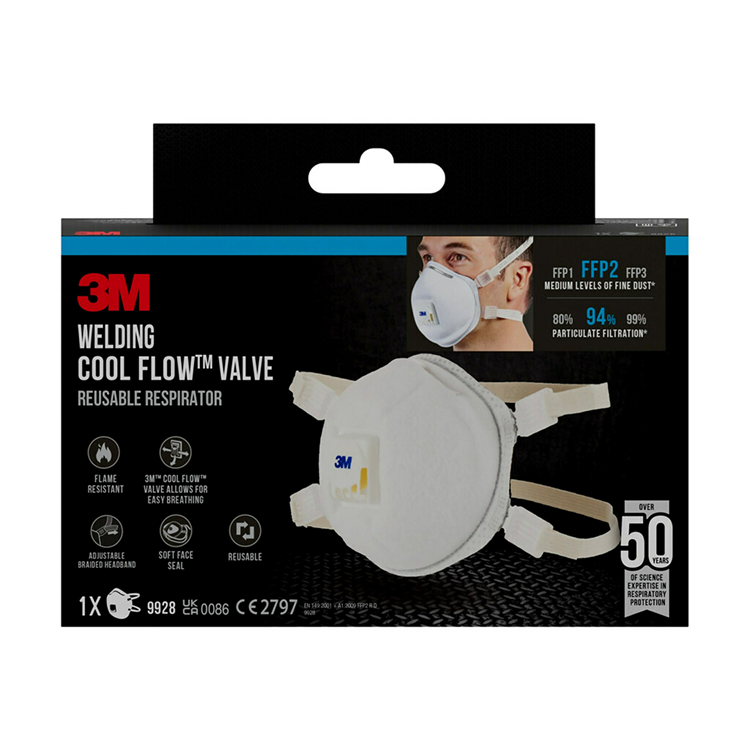 3m 1062060 - máscara de humos de soldadura 9928c1n, ffp2, con válvula, 1 hp | 2 piezas