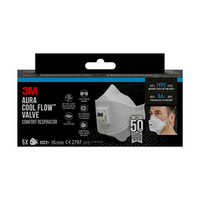 3m 1062200 - guanto maschera aura finest 9332pro5, valvola ffp2, 5 hp | 1 pz
