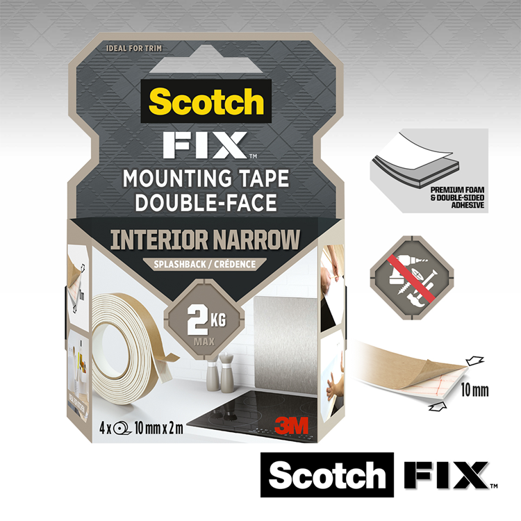3m 1071430 - nastro di montaggio scotch-fix™ per pareti paraspruzzi 10mmx2m, 4 rotoli | 6 pezzi
