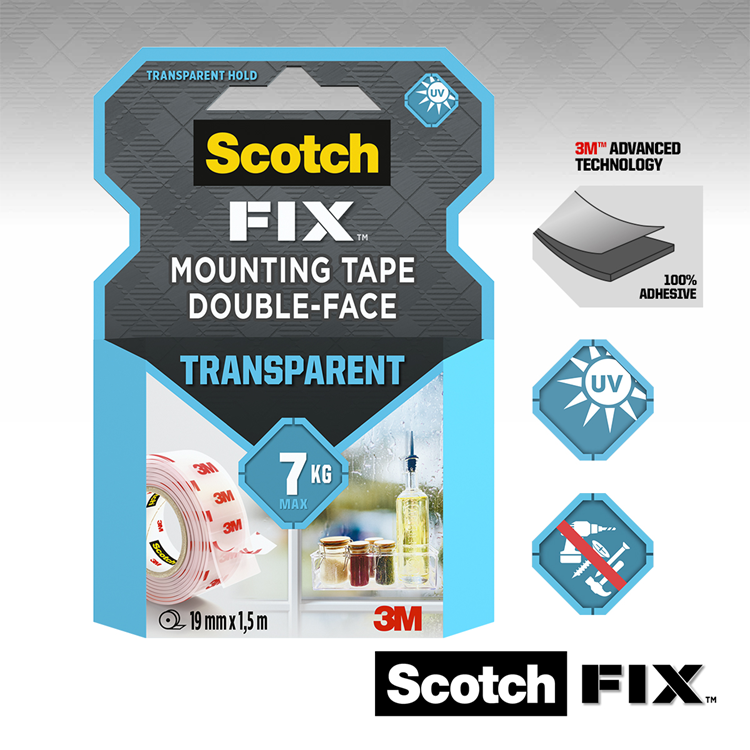 3m 1071432 - cinta de montaje transparente scotch-fix™ 19mmx5m, 1 rollo pa | 12 piezas