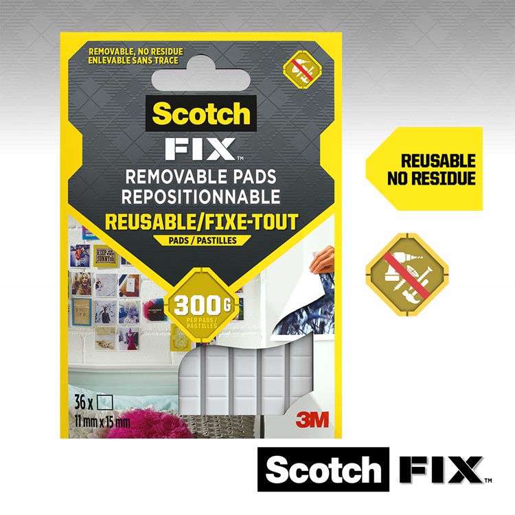 3m 1071429 - Almohadillas autoadhesivas extraíbles scotch-fix™ 11 mm x 15 mm, 36 hp | 24 piezas
