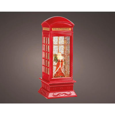 Cabina telefonica LED Lumineo con spinner d'acqua con Babbo Natale