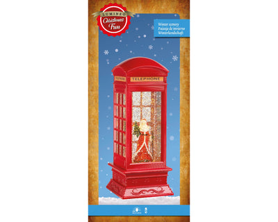 Cabina telefonica LED Lumineo con spinner d'acqua con Babbo Natale