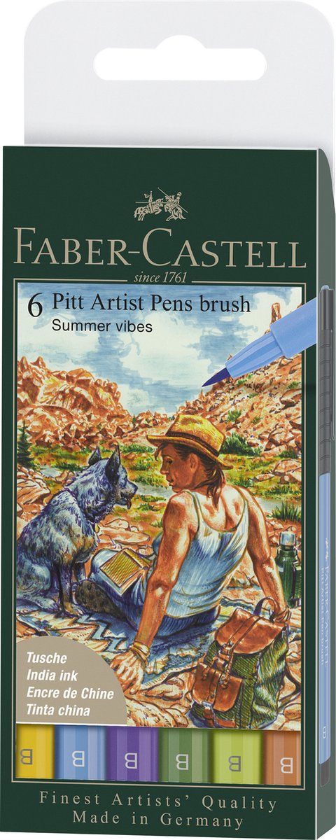 Faber-Castell Pennarello da disegno Pitt Artist Pen Astuccio da 6 pezzi, larghezza del tratto B - estivo - FC-167178