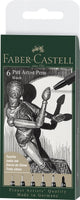 Faber-castell tekenstift - fineliners - pitt artist pen - zwart - 6-delig etui lijnbreedte xxs, xs, s, f, m, 1.5 - fc-167154