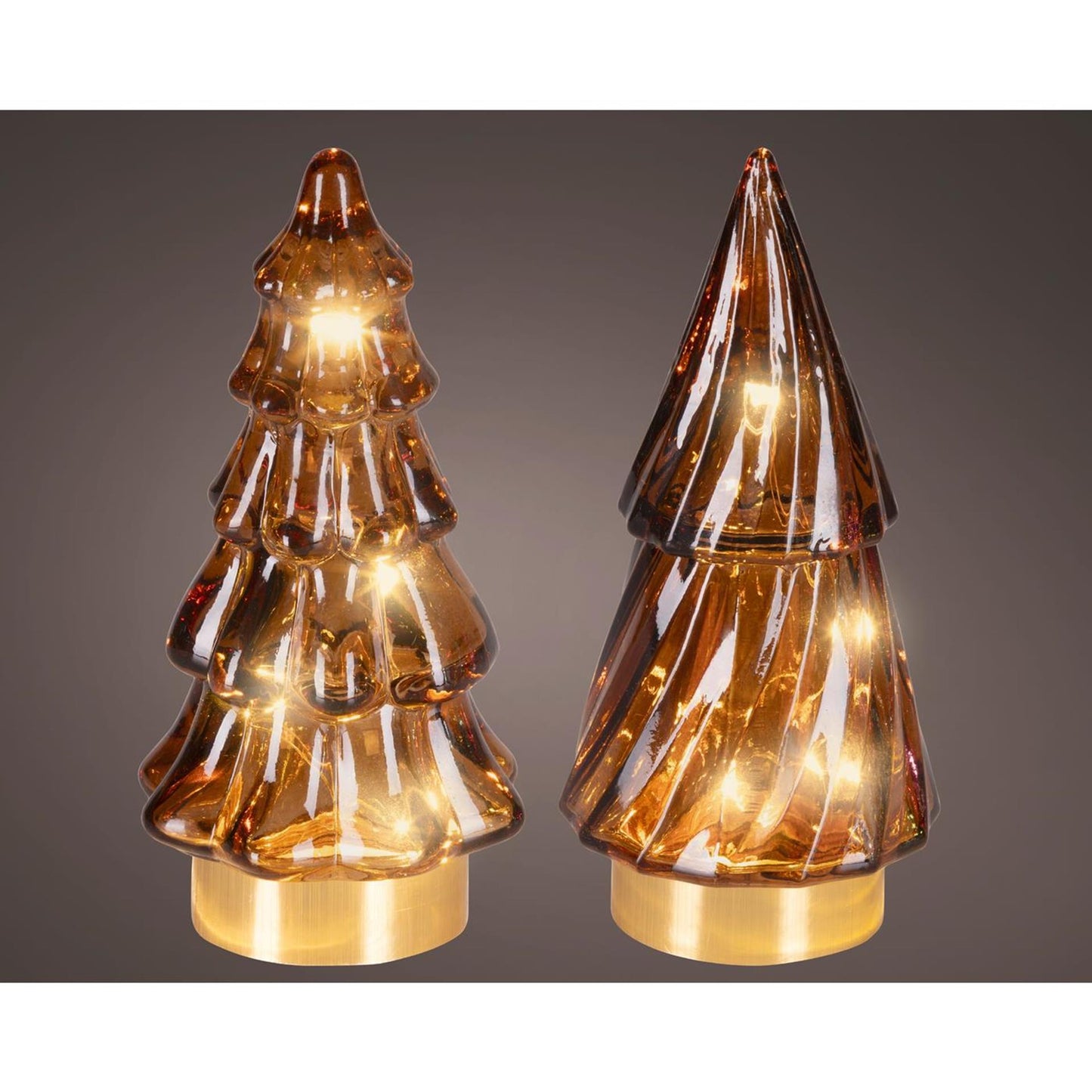 Lumineo micro led kerstboom glas ã˜6x12.8cm bruin warm wit 2 assorti