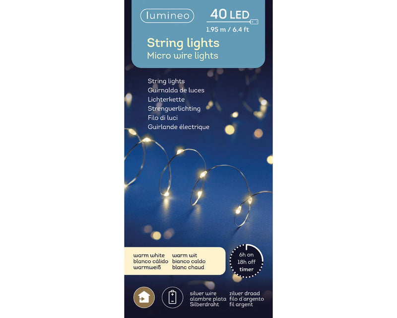 Lumineo strengverlichting 195cm-40led warmwit