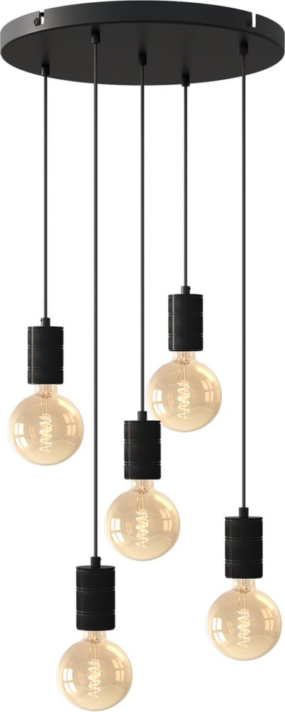 Plafoniera retrò Calex - 5x E27 - lampada a sospensione industriale - lampada a sospensione rotonda ø50cm - nera