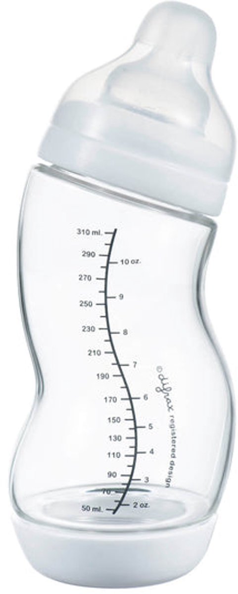 Biberon Difrax in vetro naturale - 310 ml - anticoliche - bianco - 1 pezzo