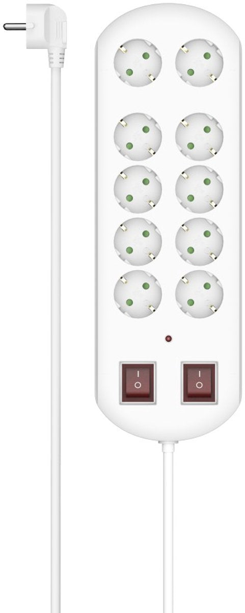 Regleta Hama con interruptor - 10 contactos - cable de 2 m - con protección contra sobretensiones - blanco