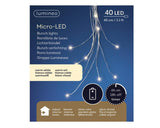 Lumineo micro led draadverlichting cascade 80cm-40l 10 draaden met 5 lamps zilver warm wit op batterij met timer - afbeelding 1