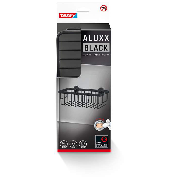 Tesa 1072288 - estante de ducha aluxx negro individual negro | 2 piezas