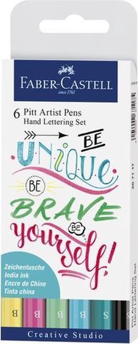 Faber-castell pincel - bolígrafo de dibujo - bolígrafo pitt artista - juego de letras a mano ser único - 6 piezas - fc-267116
