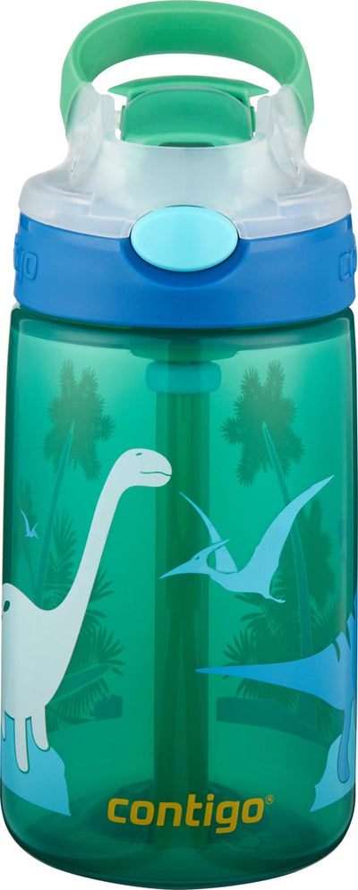 Borraccia per bambini Contigo gizmo flip autospout con cannuccia, borraccia senza BPA - dinosauro giungla verde - 420 ml