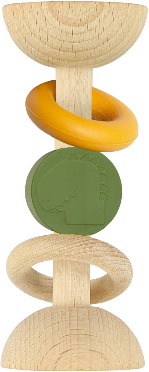 Trixie Sonajero de madera y silicona Mr. Dino – 0m+ – Madera FSC – juguete para la dentición – bonito como regalo de maternidad