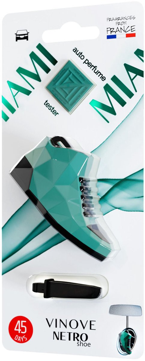 Vinove air freshener netro shoe miami - refreshes up to 45 days (more than 6 weeks) - in the ventilation grille - on the interior mirror - safe for the interior