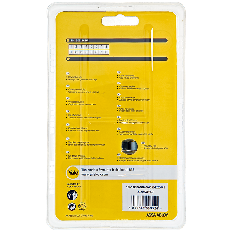 Yale 1060538 - cilindro a pomello 1000 mv 70mm (30 40) | 2 pezzi