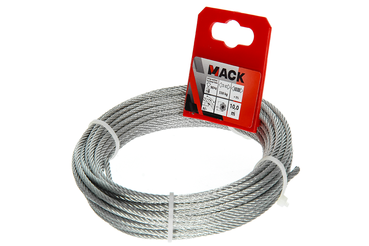 Mack 1015814 - cable de acero galvanizado 6x7 10m 3mm wll 100 kg din en 12385-4 | 5 piezas