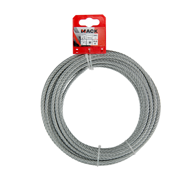 Mack 1015816 - cable de acero galvanizado 6x19 10m 5mm wll 250 kg din en 12385-4 | 5 piezas