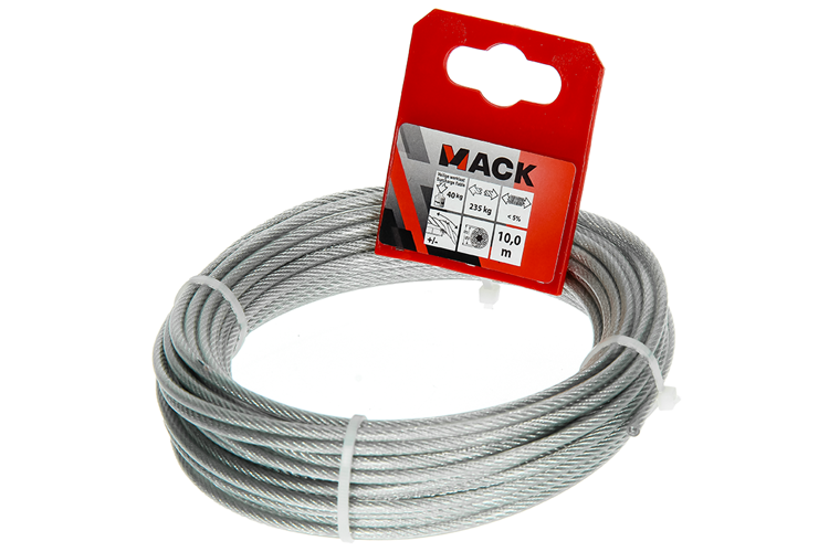 Mack 1015195 - cable de acero funda de PVC 6x7 10m 2-3mm peso 45 kg din en12385-4 | 5 piezas