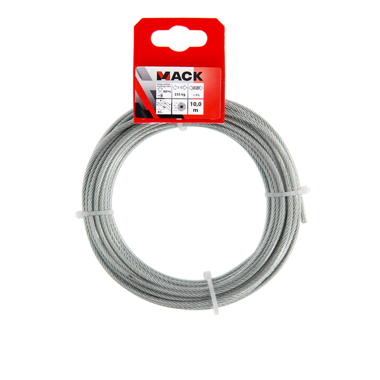 Mack 1015195 - cable de acero funda de PVC 6x7 10m 2-3mm peso 45 kg din en12385-4 | 5 piezas