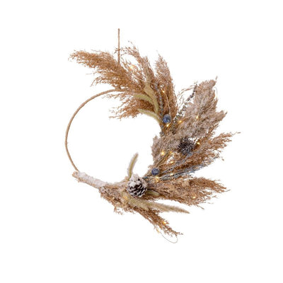 Corona Lumineo con flores secas con iluminación.