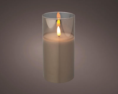 Lumineo kaars led in glas vlam effect 15cm grijs