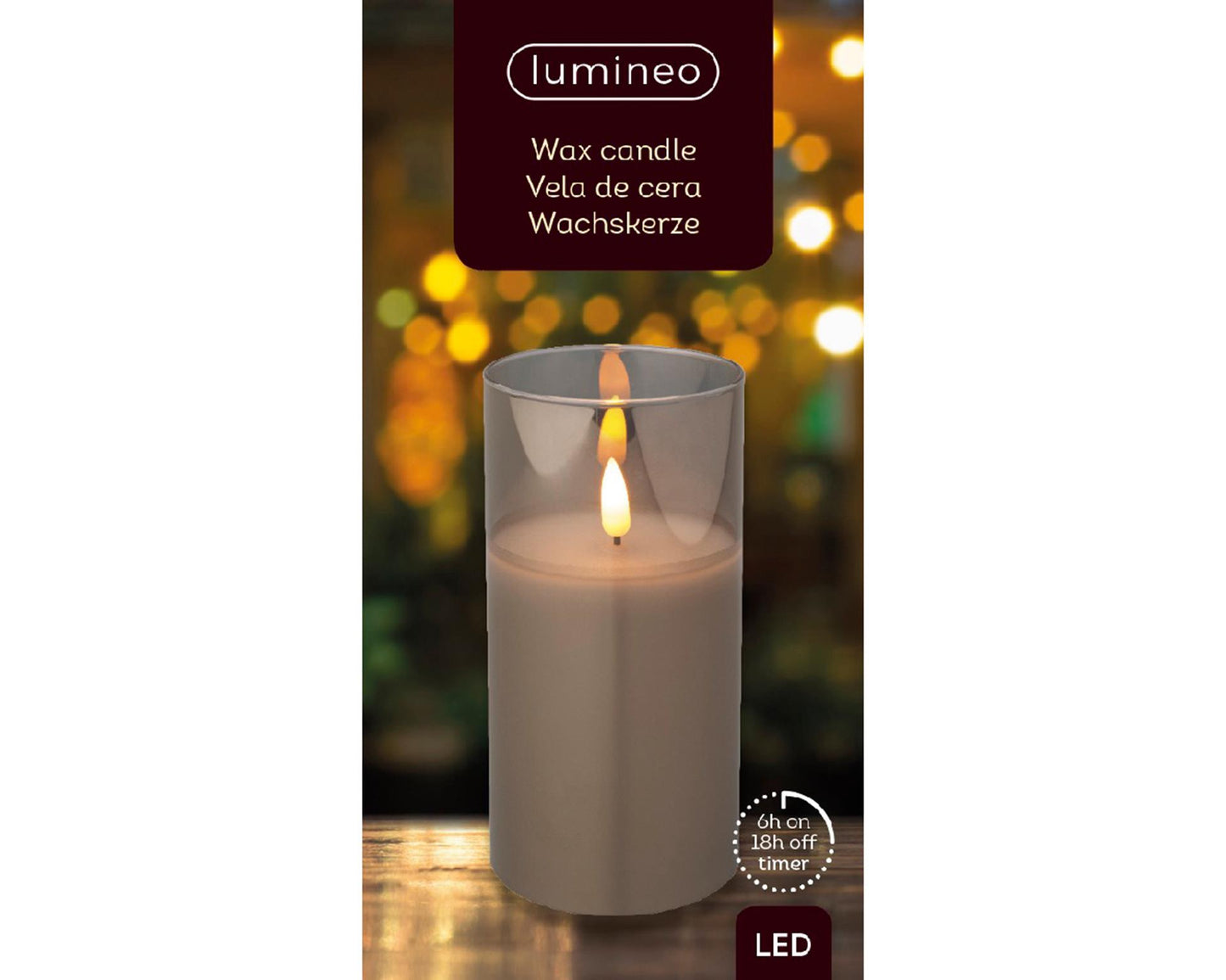 Lumineo kaars led in glas vlam effect 15cm grijs