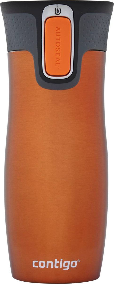Tazza termica Contigo West Loop con chiusura automatica, tazza isolante in acciaio inossidabile, tazza di caffè da asporto, senza BPA, tazza da asporto a prova di perdite con coperchio facile da pulire, mantiene caldo fino a 5 ore, 470 ml | mandarino