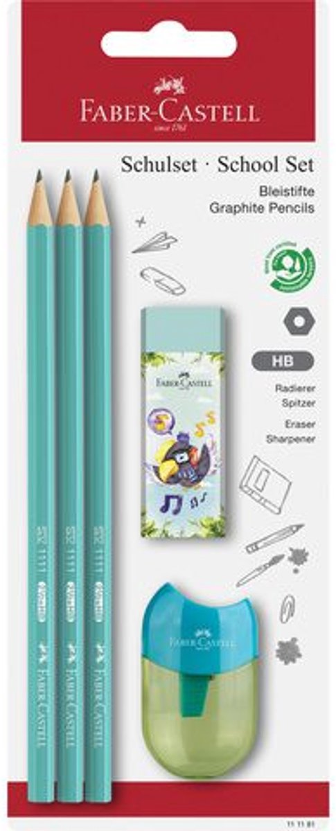 Set scuola Faber-castell - matite in grafite 1111 - hb - gomma + temperamatite - fc-111181