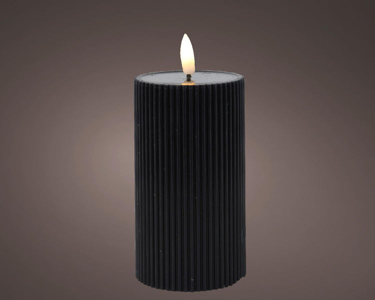Candela Lumineo LED fiamma rigata 15 cm nera