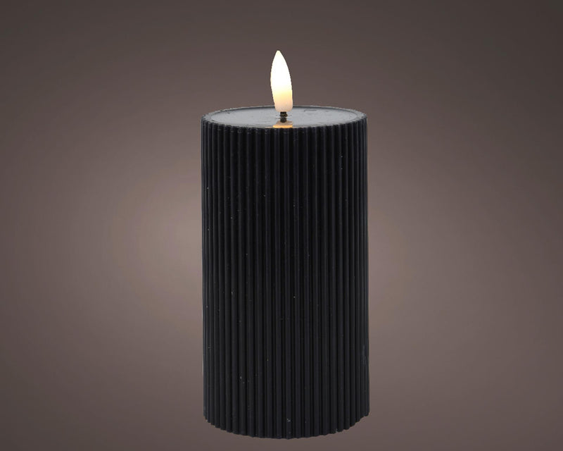 Lumineo kaars led ribbel vlam 15cm zwart