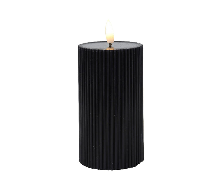 Candela Lumineo LED fiamma rigata 15 cm nera
