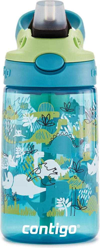 Borraccia per bambini Contigo Easy Clean Autospout con cannuccia, robusta borraccia senza BPA, 100% ermetica, facile da pulire, ideale per asilo nido, scuola materna, scuola e sport, 420 ml | ragazzo dinosauro