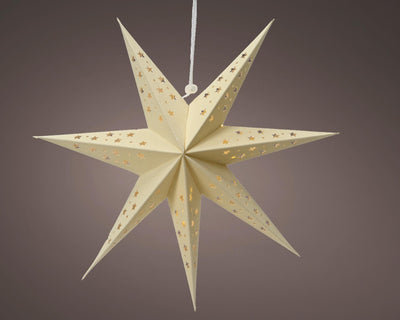 Lumineo estrella LED cartón 40cm con temporizador crema