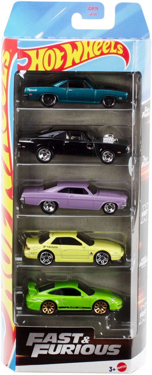 Hot Wheels Fast Furious, set de 5 coches de carreras de juguete de metal, inspirados y vistos en las películas, escala 1:64