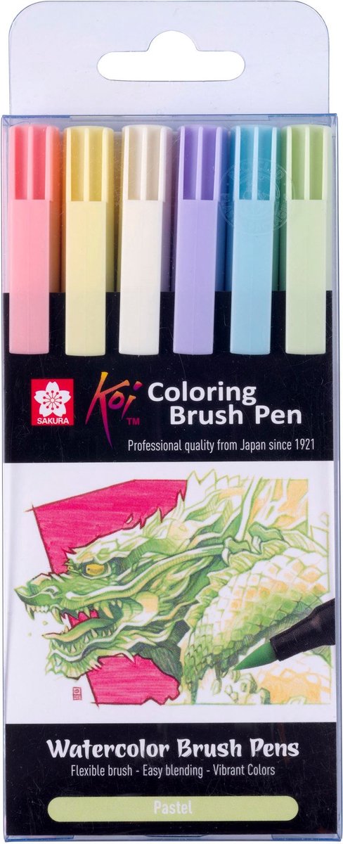 Sakura koi colouring brush pen set pastel, 6 kleuren