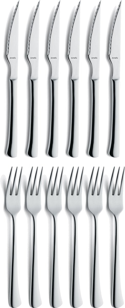 Amefa chuletero - steakset - 12 delige set voor 6 personen - rvs - zilver - vaatwasserbestendig