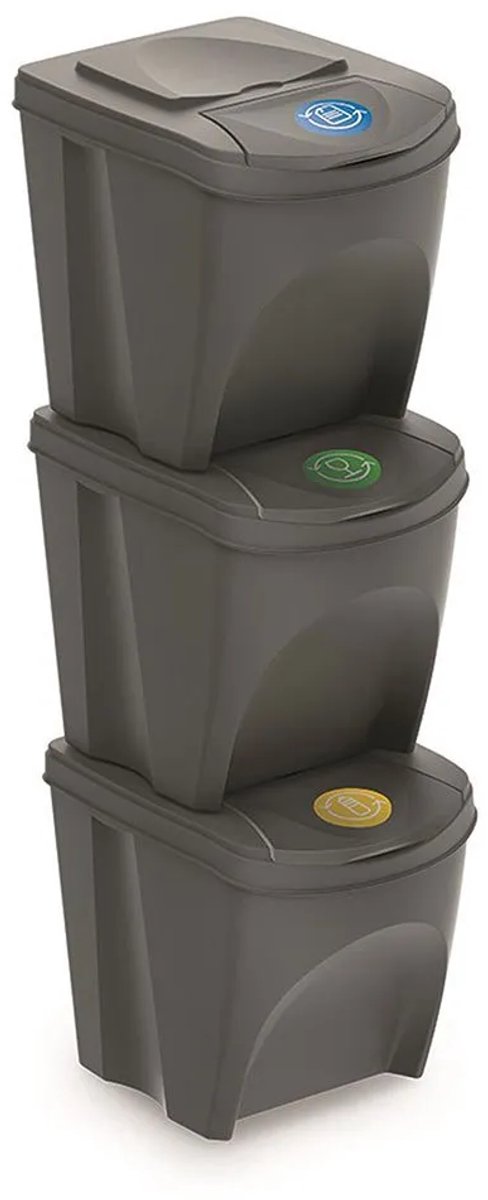 Prosperplast set di 3 contenitori per la raccolta differenziata in plastica grigia da 25 litri - contenitori per la raccolta differenziata