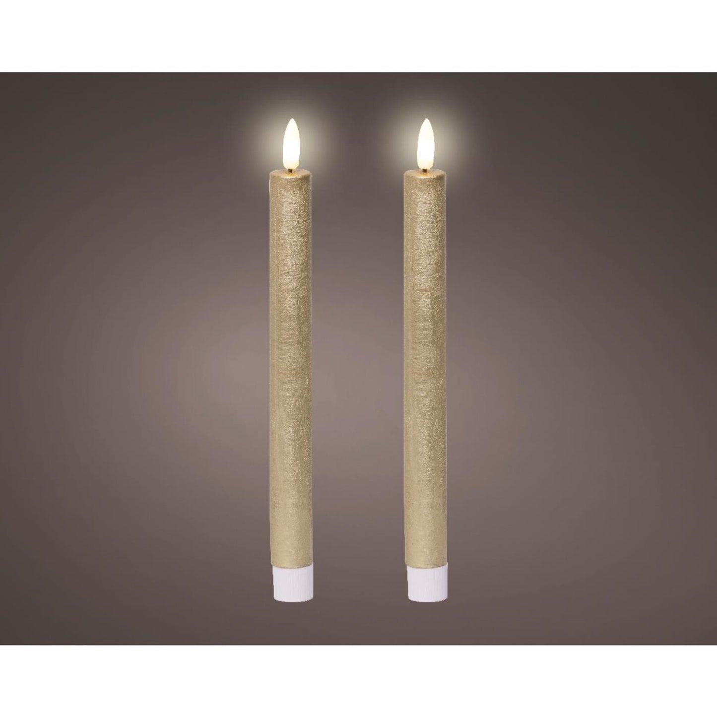 Juego de velas LED Lumineo cera oro h24,5cm