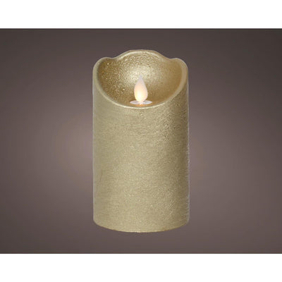 Lumineo LED candela ondulante cera oro ø7,5xh12,5cm
