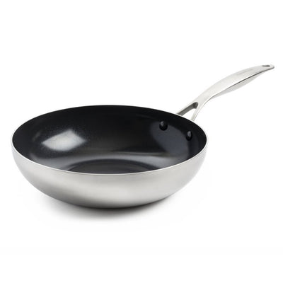 Greenpan geneva padella wok 28 cm in acciaio inox nero