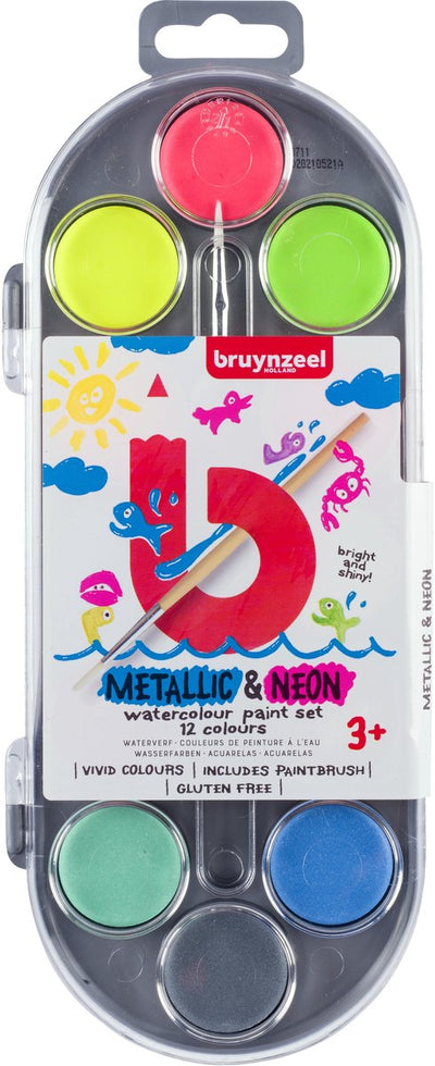 Bruynzeel Kids WaterColor Set di 12 colori neon metallici