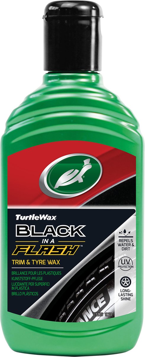 Turtle Wax gl black in a flash – limpiador exterior - para todas las piezas de plástico - da un brillo duradero - restaura el plástico descolorido - resistente al agua - 300ml