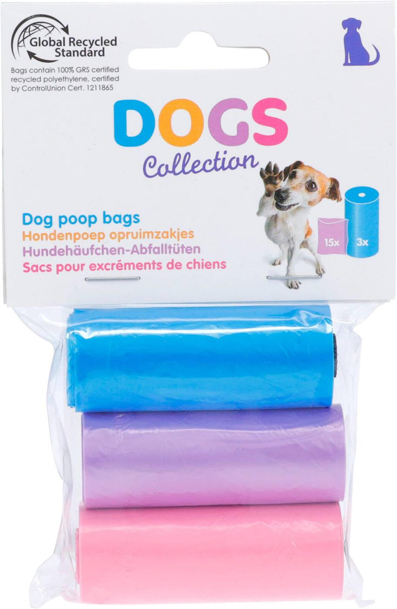 Sacchetti per escrementi cani collezione cani 3 rotoli da 15 pezzi