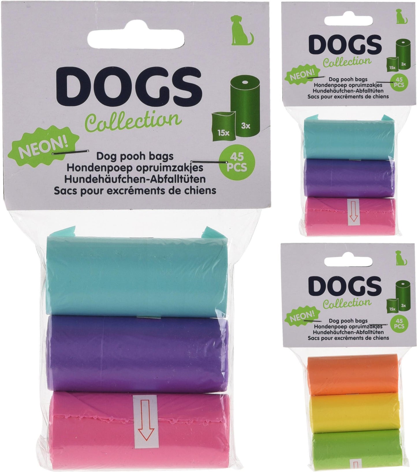 Sacchetti per escrementi cani collezione cani 3 rotoli da 15 pezzi