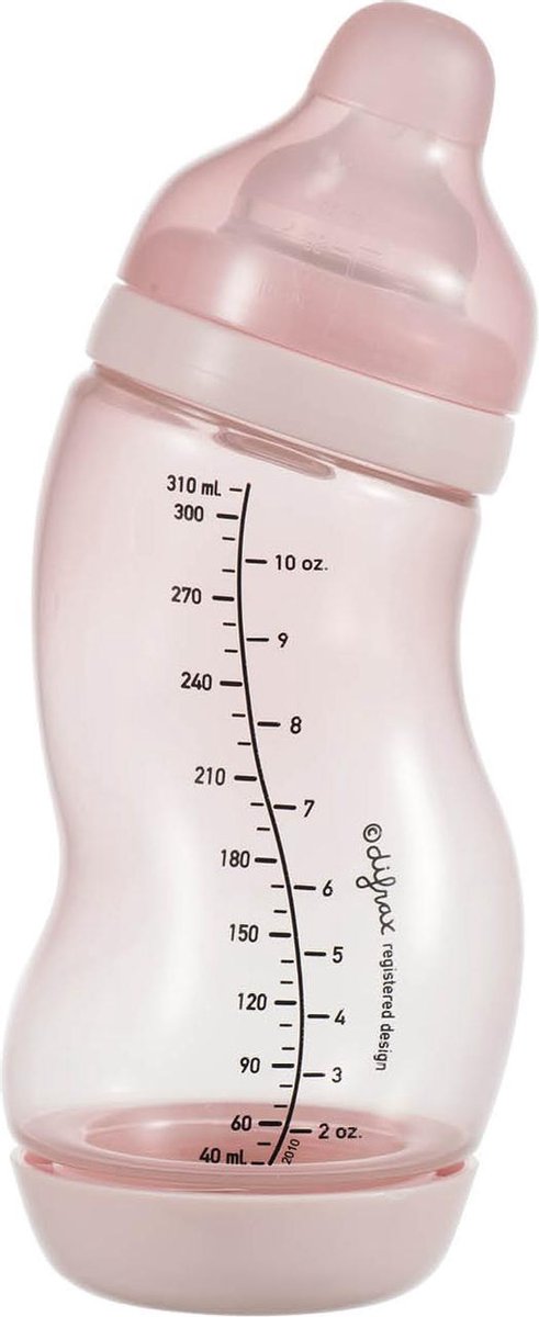 Difrax babyfles breed - 310 ml - lichtroze - 1 stuk - s-fles - anti koliek
