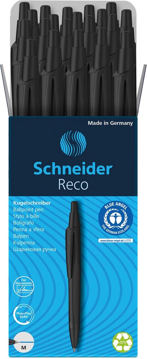 Schneider strumenti da scrittura penna a sfera schneider - reco - nera - 20 pezzi - s-131810-20