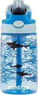 Contigo biberón infantil con boquilla automática easy clean y pajita, resistente bidón sin BPA, 100% estanco, fácil limpieza, ideal para guardería, guardería, colegio y deporte, 420 ml | tiburones