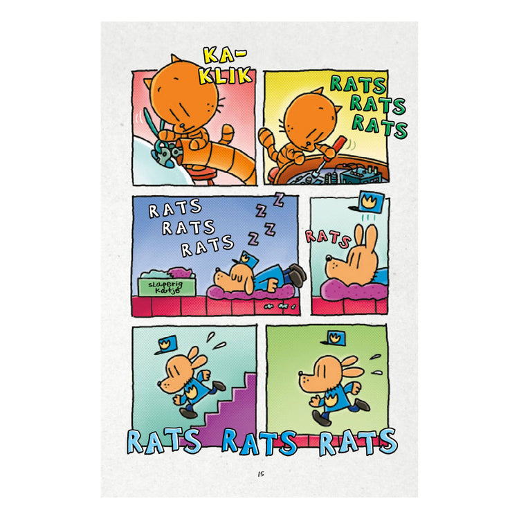 Casa del libro central perro hombre y niño gato